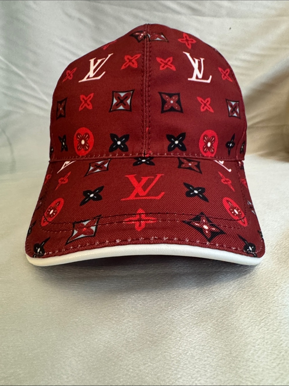 Louis Vuitton Burgundy Baseball Cap with Monogram Motif/White Leather Trim🔥New! - Picture 3 of 8